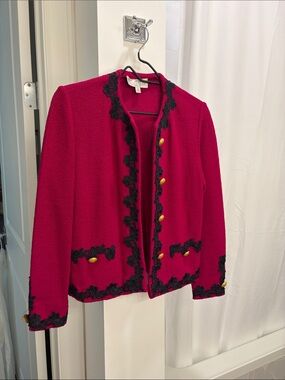 St. John VINTAGE Fuchsia Bouclé Jacket with Black Trim SZ 4